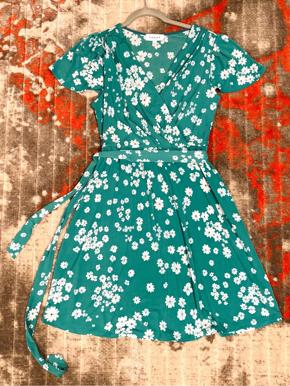 Gilli Teal Floral Flowy Dress